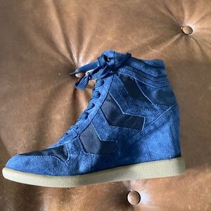 SAM EDELMAN 9M Blue Upper Leather Hidden Wedge fla